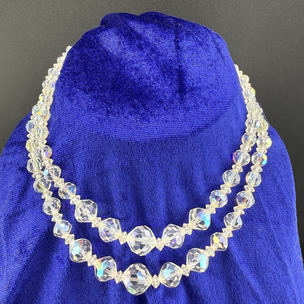 Vintage Faceted Glass Necklace AB‎ Layered 14"